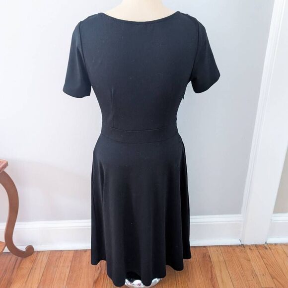 Black Cotton A-Line Dress with Pockets and Lace Trim - Picture 2 of 6